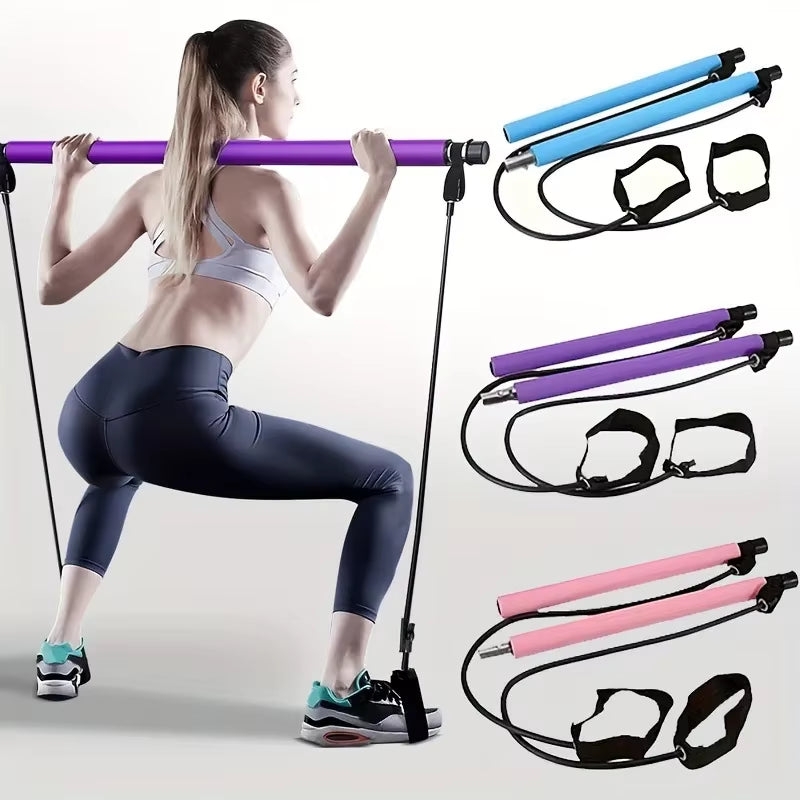 Portable Pilates Bar Kit Resistance Band Yoga 