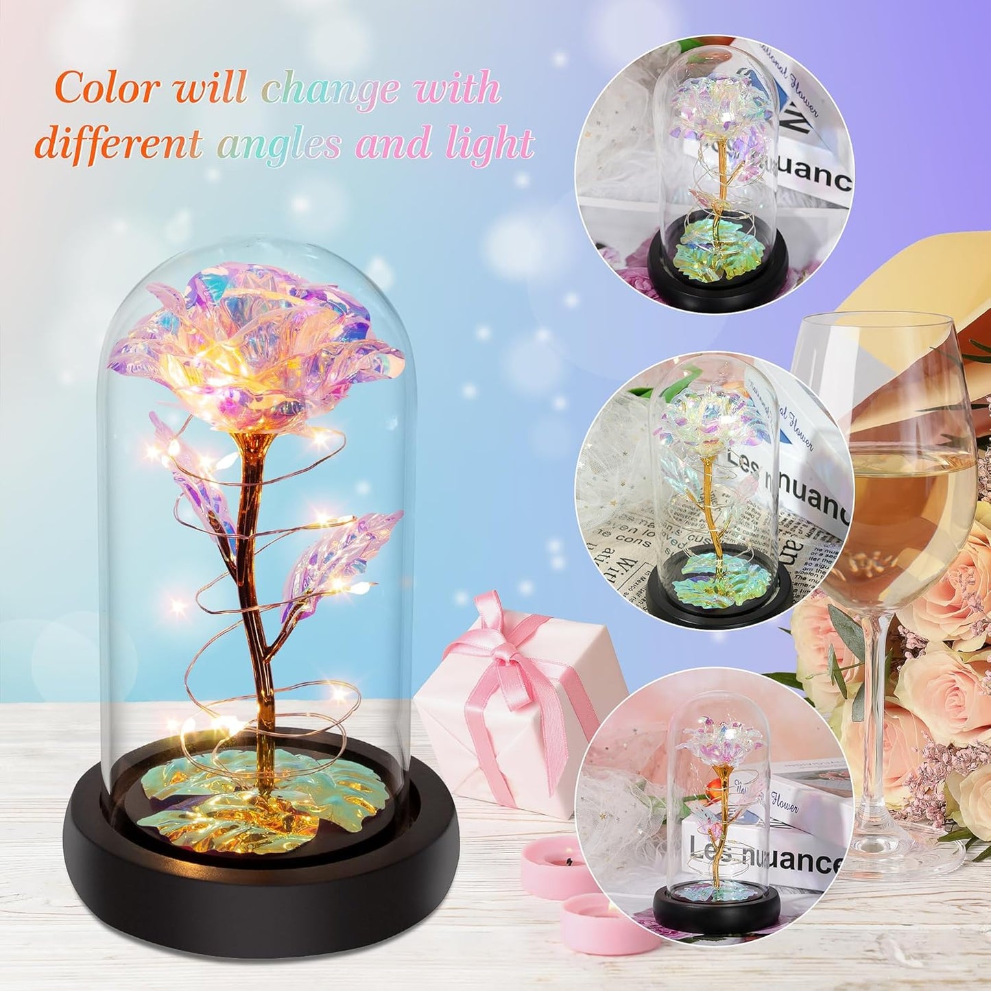 Light up Rose Flowers in Glass Dome