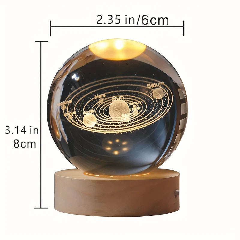 3D Solar System Nightlight Crystal Glass Ball 