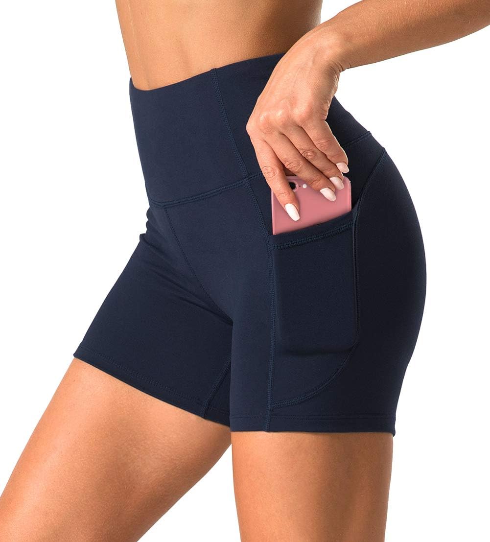 High Waist Yoga Shorts for Women with 2 Side Pockets 