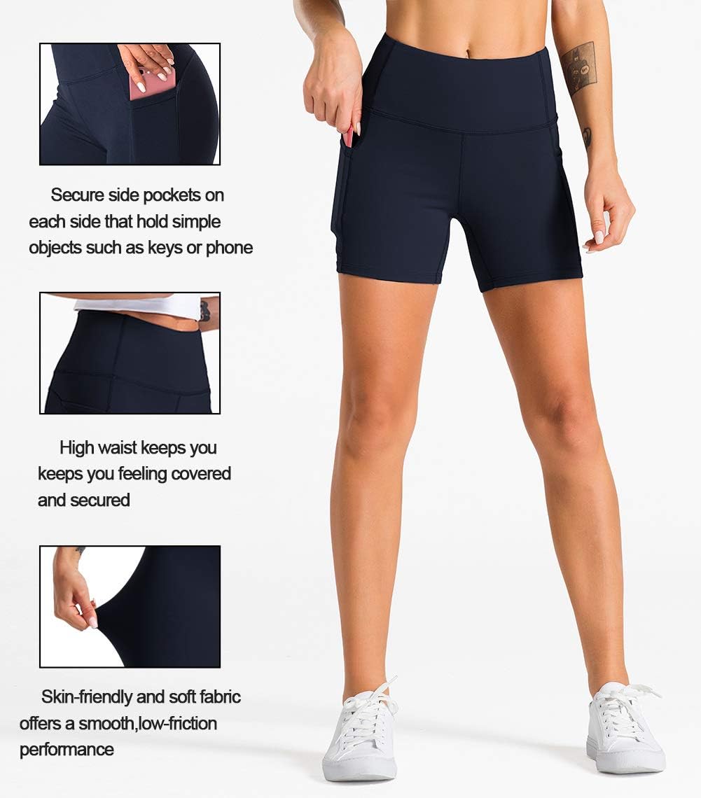 High Waist Yoga Shorts for Women with 2 Side Pockets 