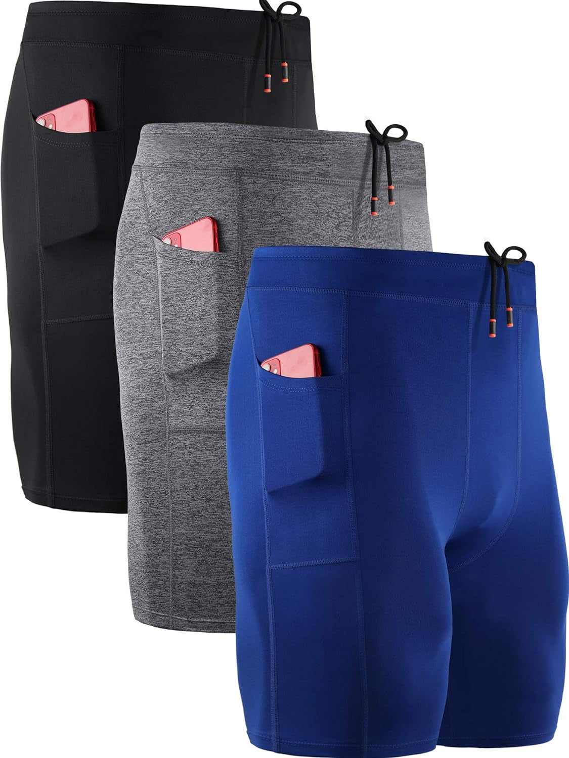 Men'S 3 Pack Running Compression Shorts with Pockets