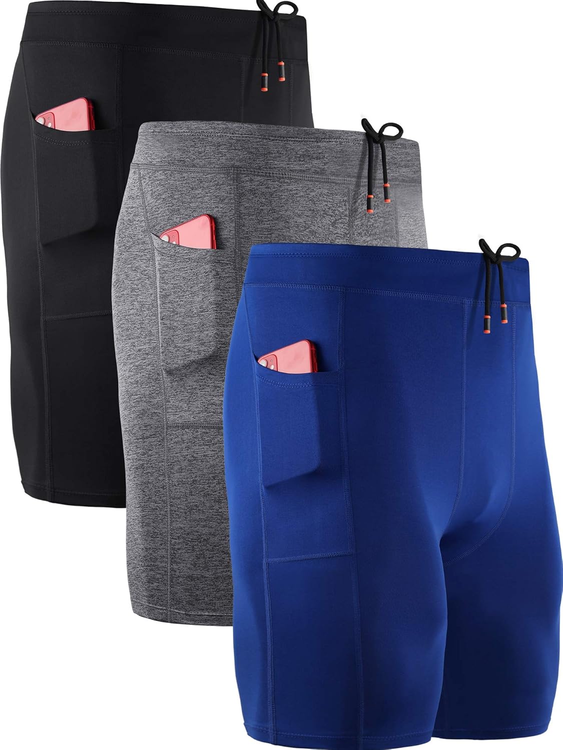 Men'S 3 Pack Running Compression Shorts with Pockets