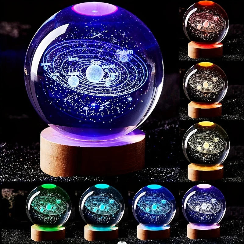 3D Solar System Nightlight Crystal Glass Ball 