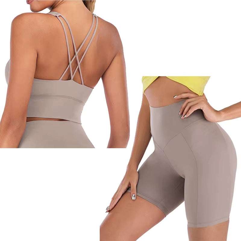 Yoga Shorts Set Women Fitness Set Yoga Outfit for Women 2 Piece Gym Suit Sports Bra Sets Workout Clothes Spandex Sports Clothing