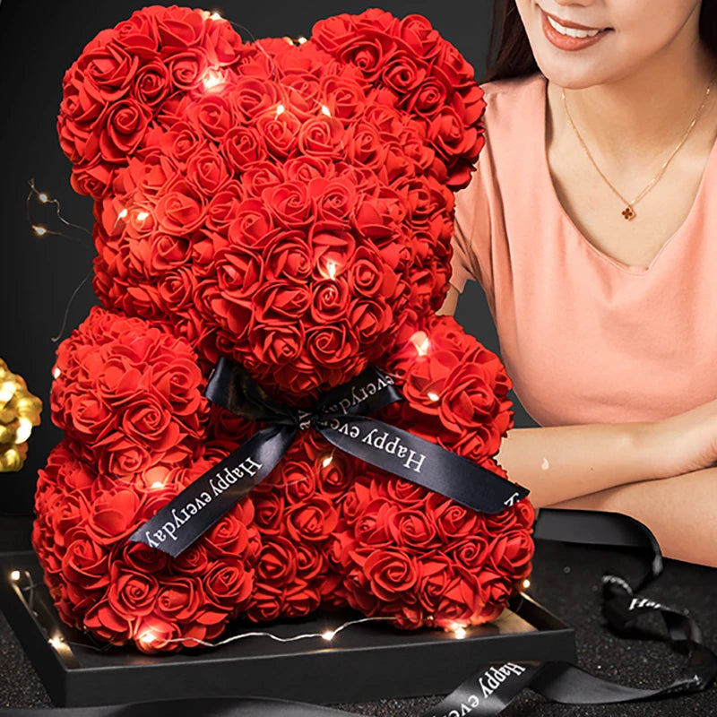 Rose Bear With Box Lights Artificial Flower