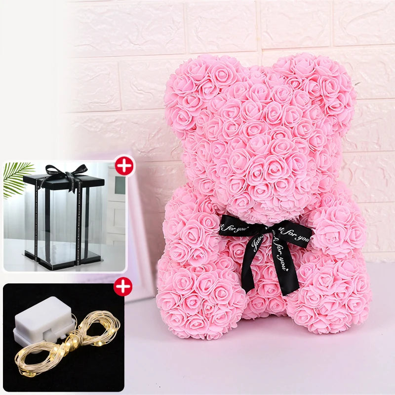 Rose Bear With Box Lights Artificial Flower