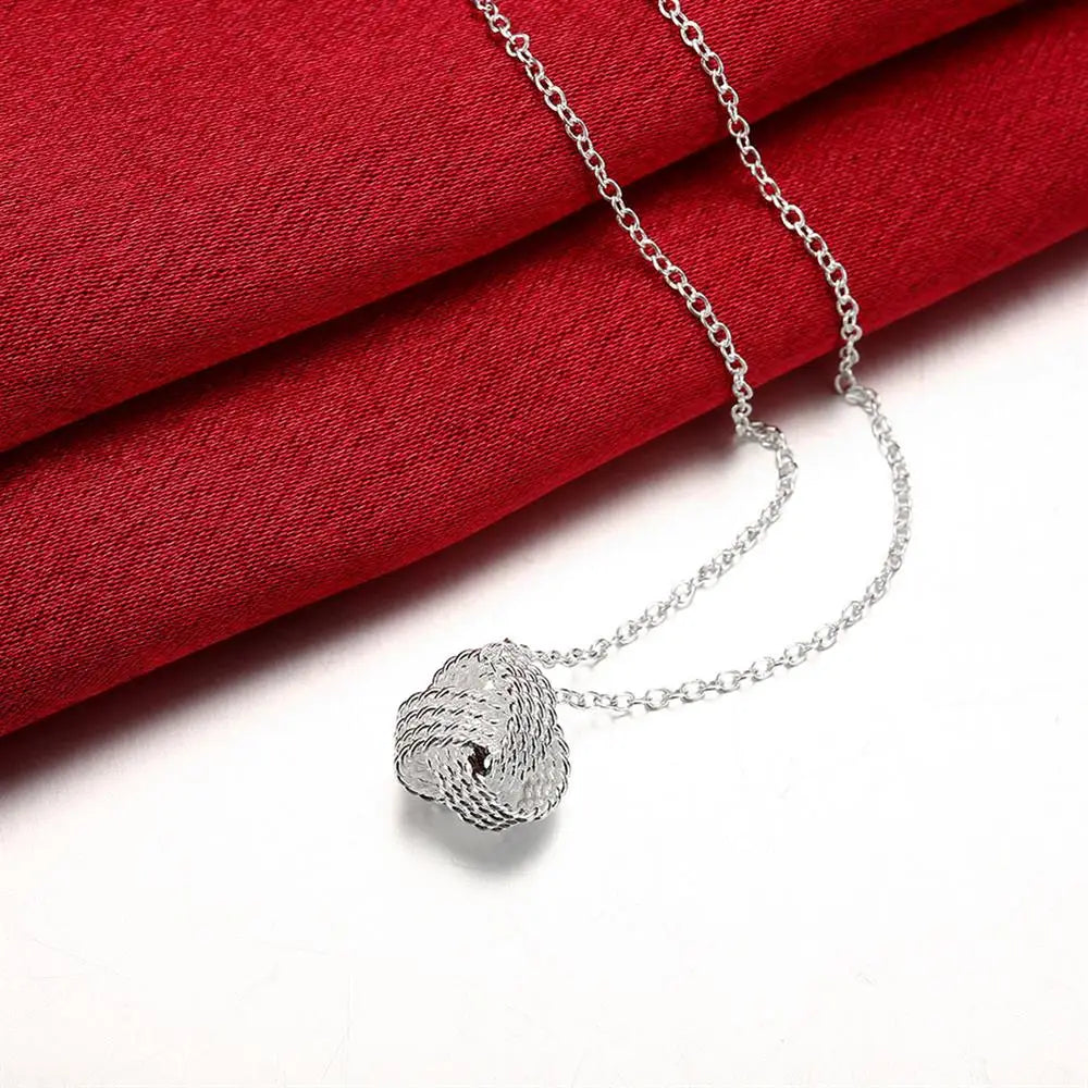 Hot trend 925 Sterling Silver Pretty ball necklace and stud earrings