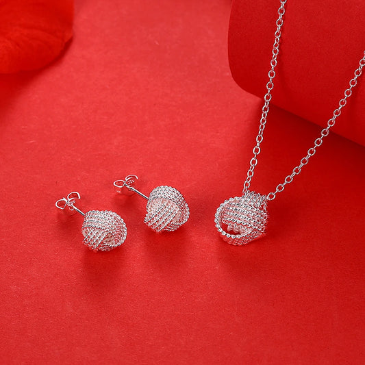 Hot trend 925 Sterling Silver Pretty ball necklace and stud earrings