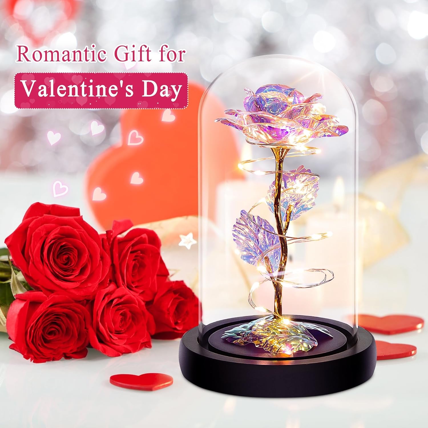 Light up Rose Flowers in Glass Dome