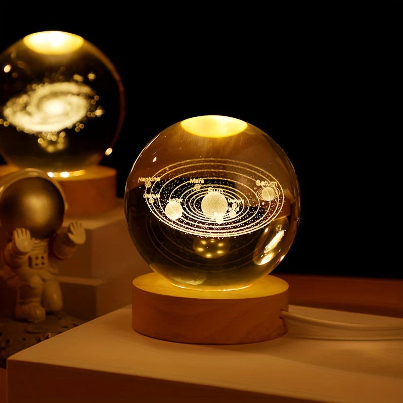 3D Solar System Nightlight Crystal Glass Ball 